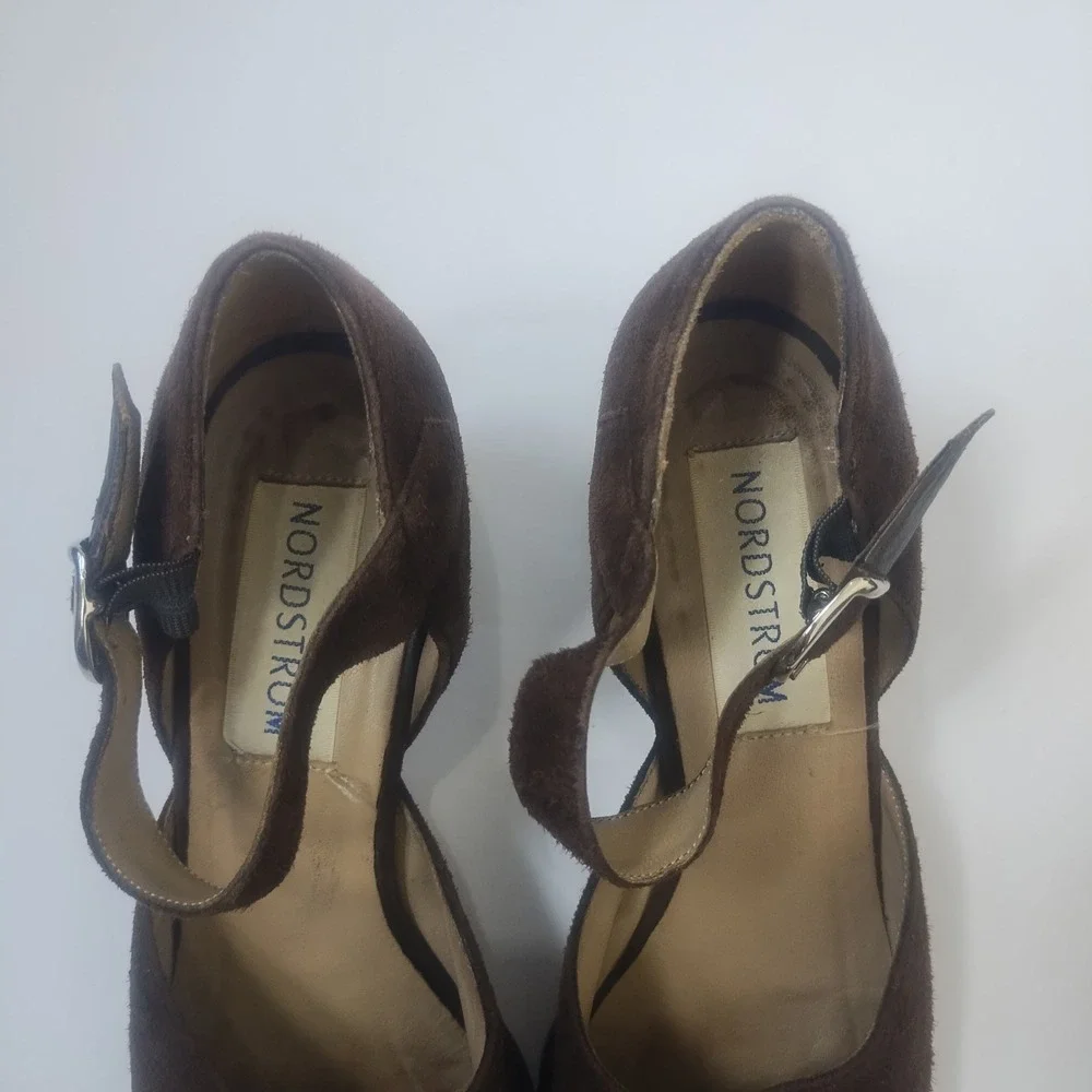 Nordstrom Mary Jane Heels Womens 7.5 Chocolate Brown Suede Leather Made in Italy